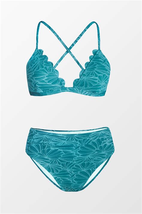 bikini cupshe|Textured Bralette & High Waist Bikini Set .